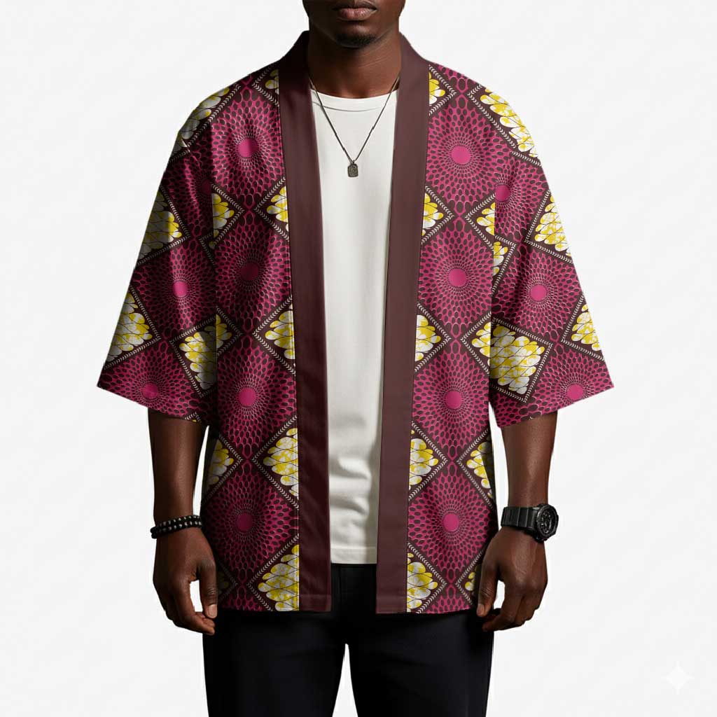 Ruby Gold African Ankara Pattern Kimono