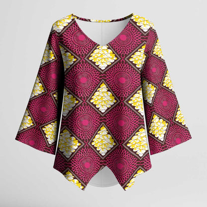 Ruby Gold African Ankara Pattern Kimono Sleeve Blouse