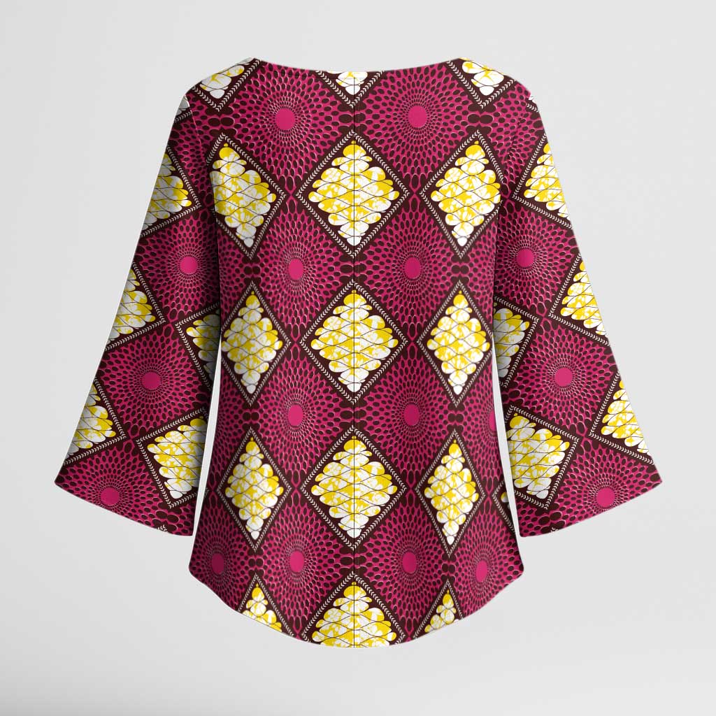 Ruby Gold African Ankara Pattern Kimono Sleeve Blouse