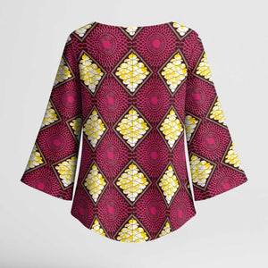 Ruby Gold African Ankara Pattern Kimono Sleeve Blouse