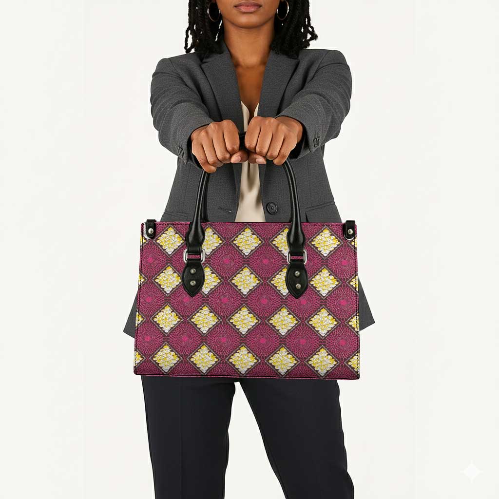 Ruby Gold African Ankara Pattern Leather Bag