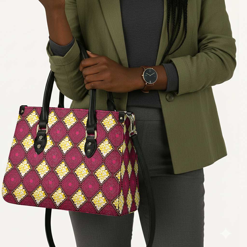 Ruby Gold African Ankara Pattern Leather Bag