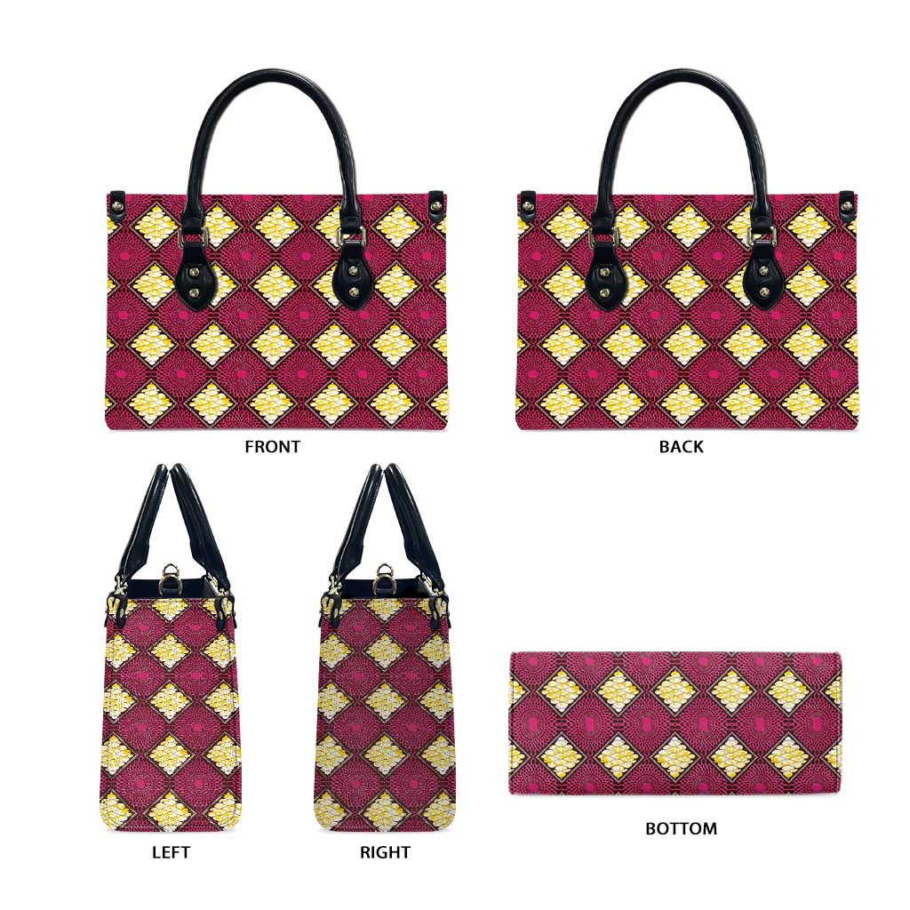 Ruby Gold African Ankara Pattern Leather Bag