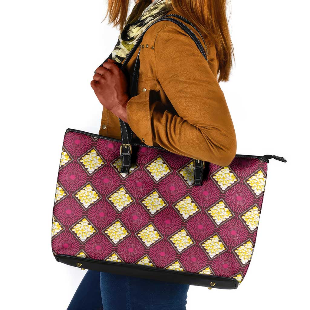 Ruby Gold African Ankara Pattern Leather Tote Bag