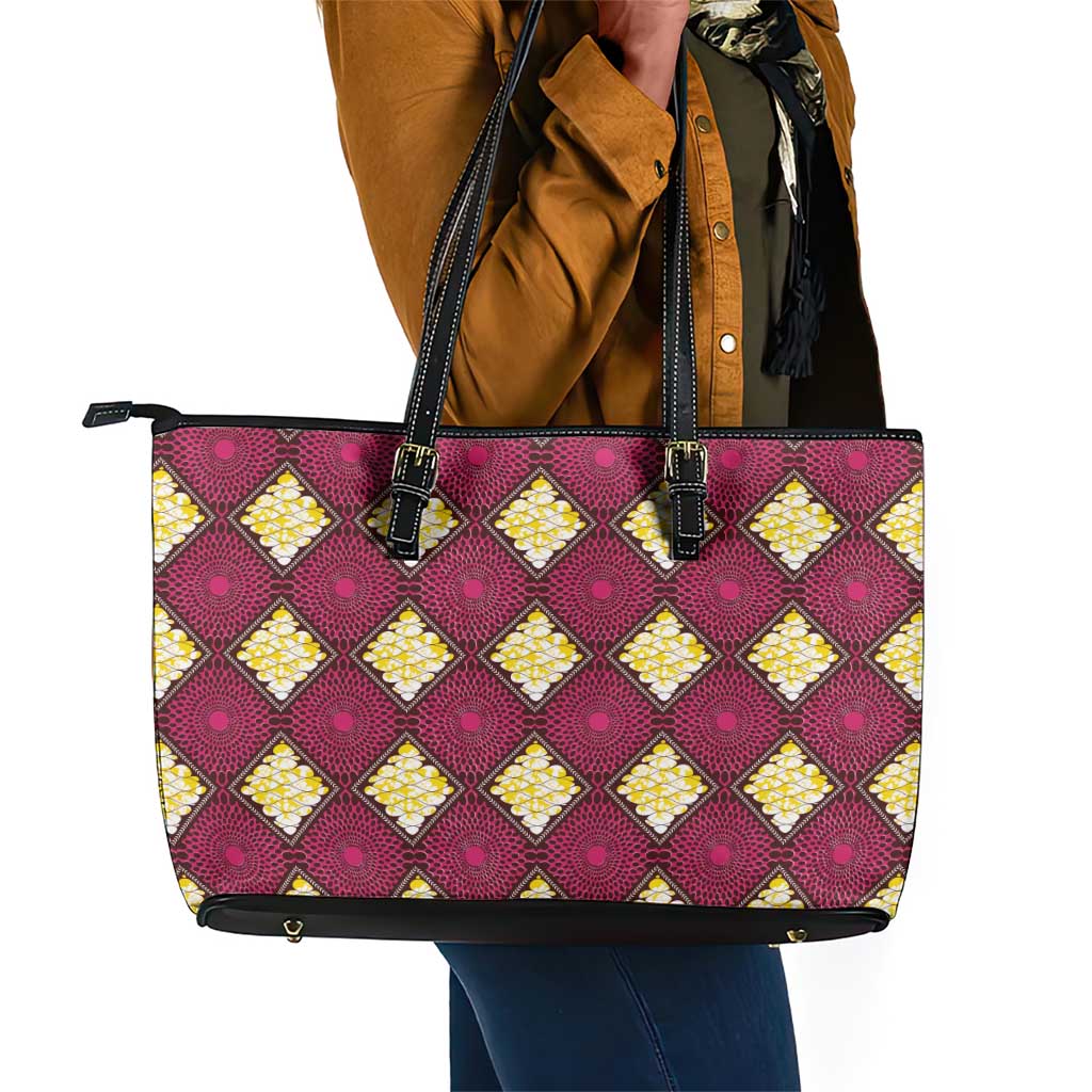 Ruby Gold African Ankara Pattern Leather Tote Bag