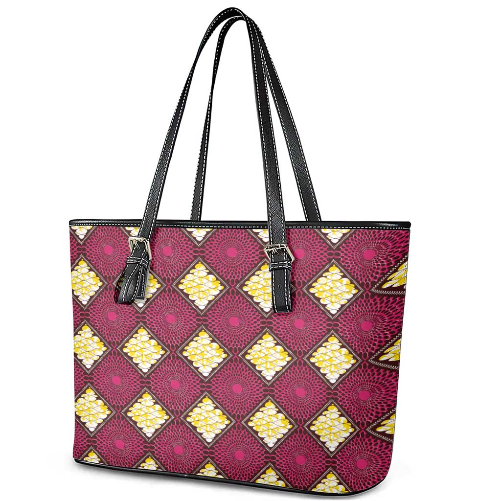 Ruby Gold African Ankara Pattern Leather Tote Bag
