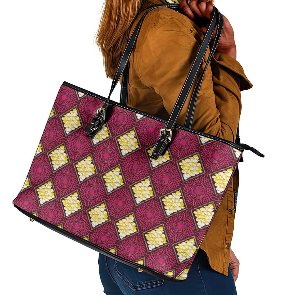 Ruby Gold African Ankara Pattern Leather Tote Bag