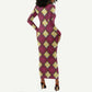 Ruby Gold African Ankara Pattern Long Sleeve Bodycon Dress
