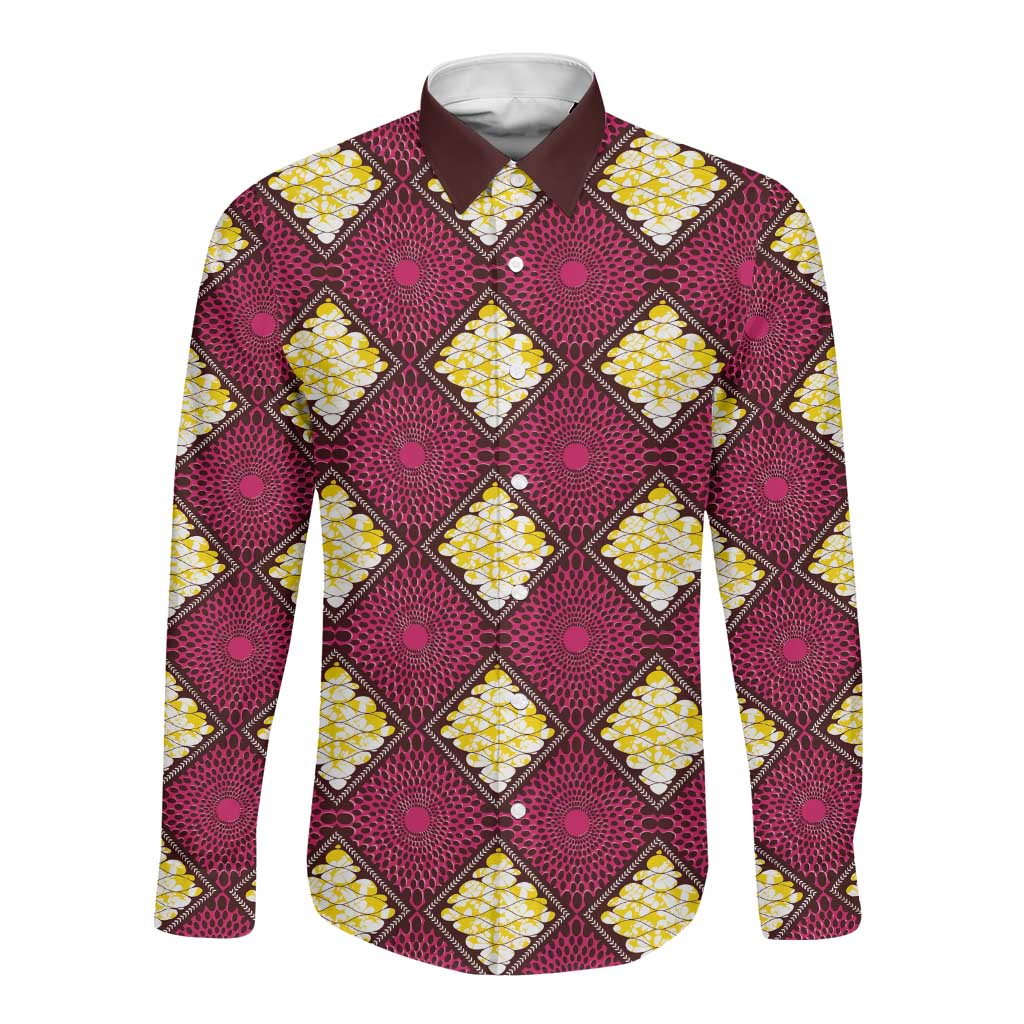 Ruby Gold African Ankara Pattern Long Sleeve Button Shirt