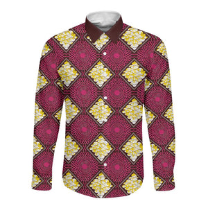 Ruby Gold African Ankara Pattern Long Sleeve Button Shirt