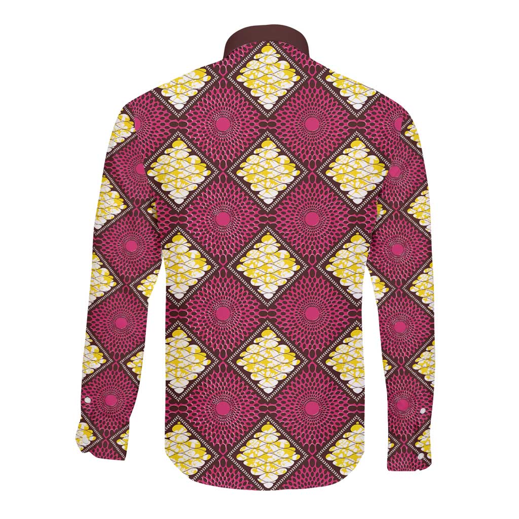 Ruby Gold African Ankara Pattern Long Sleeve Button Shirt