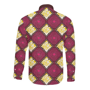 Ruby Gold African Ankara Pattern Long Sleeve Button Shirt