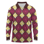 Ruby Gold African Ankara Pattern Long Sleeve Polo Shirt