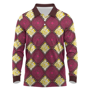 Ruby Gold African Ankara Pattern Long Sleeve Polo Shirt