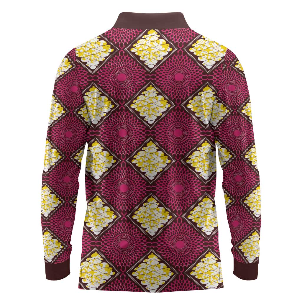Ruby Gold African Ankara Pattern Long Sleeve Polo Shirt