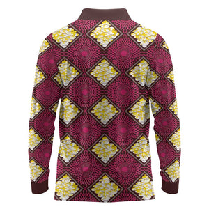 Ruby Gold African Ankara Pattern Long Sleeve Polo Shirt