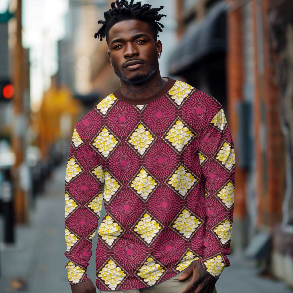 Ruby Gold African Ankara Pattern Long Sleeve Shirt