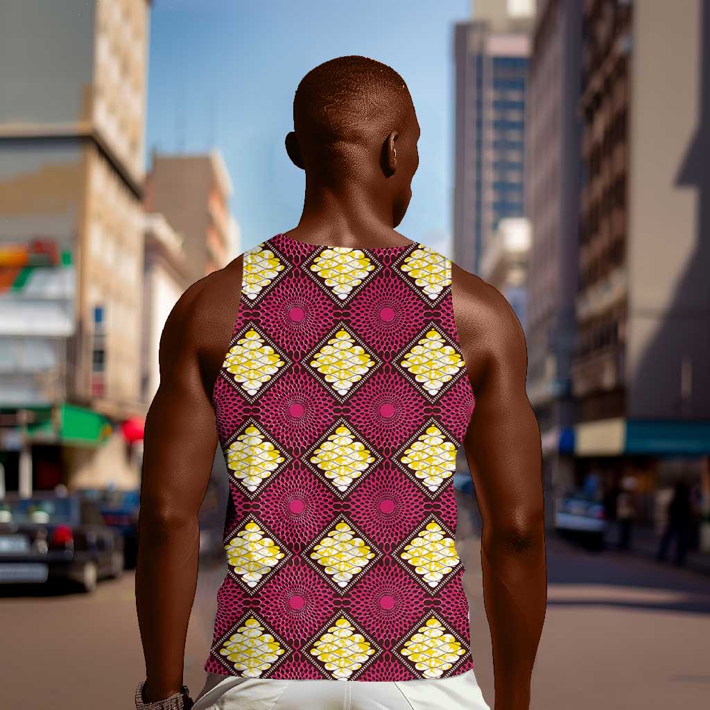Ruby Gold African Ankara Pattern Men Tank Top