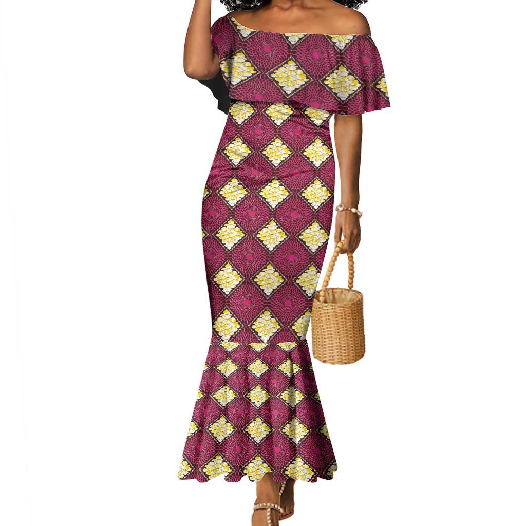 Ruby Gold African Ankara Pattern Mermaid Dress