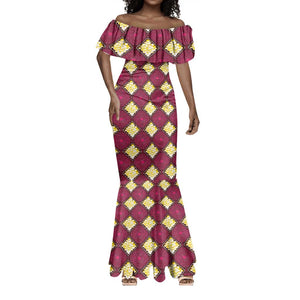 Ruby Gold African Ankara Pattern Mermaid Dress