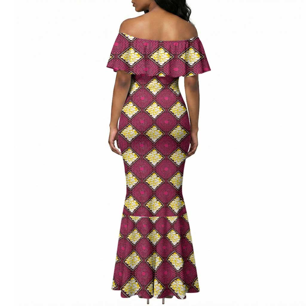 Ruby Gold African Ankara Pattern Mermaid Dress