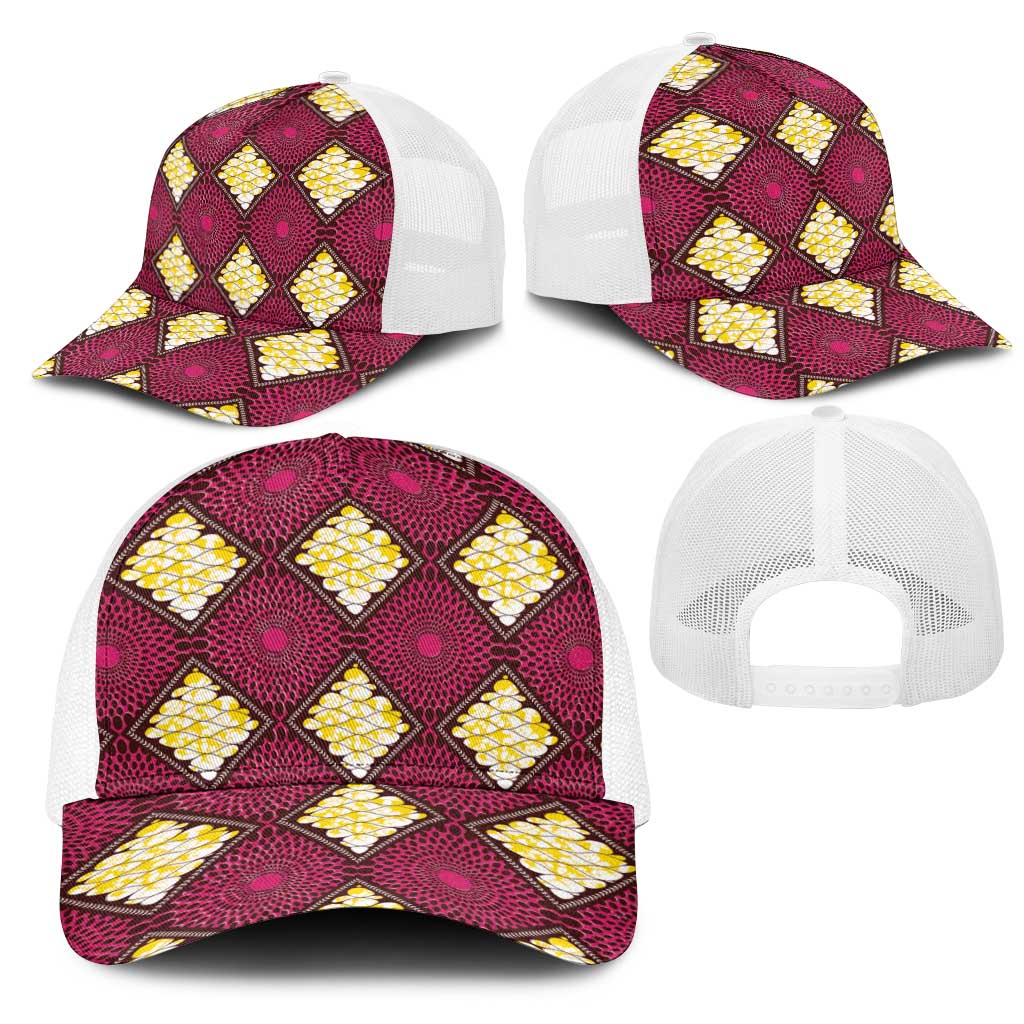 Ruby Gold African Ankara Pattern Mesh Trucker Cap