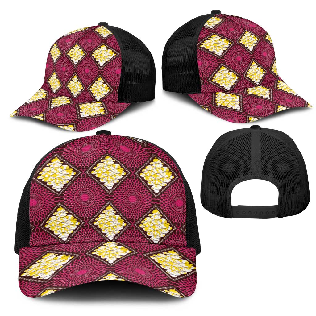 Ruby Gold African Ankara Pattern Mesh Trucker Cap