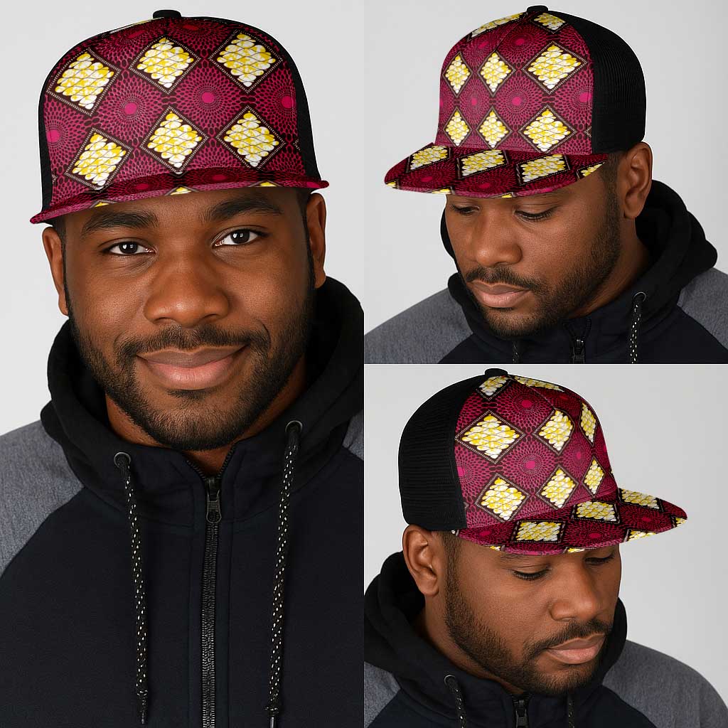Ruby Gold African Ankara Pattern Mesh Trucker Cap
