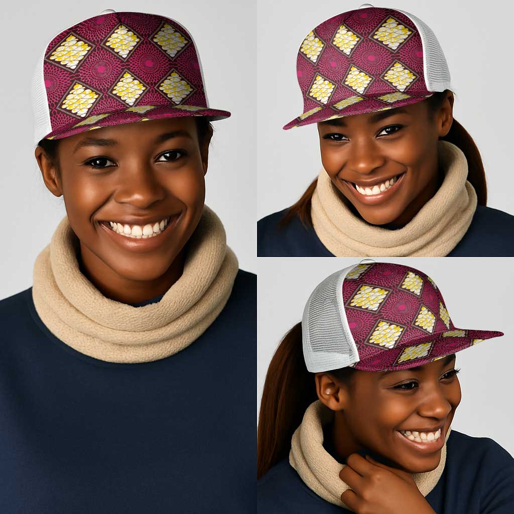 Ruby Gold African Ankara Pattern Mesh Trucker Cap