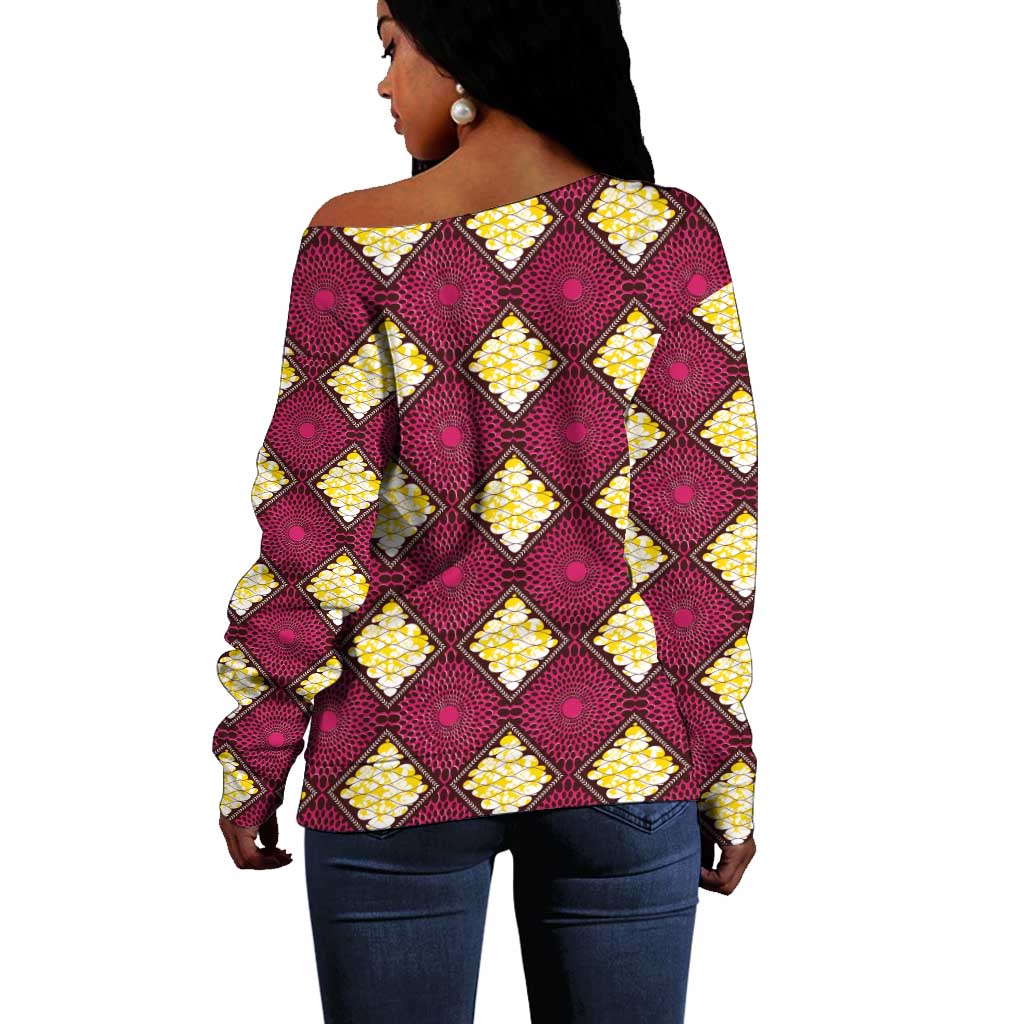 Ruby Gold African Ankara Pattern Off Shoulder Sweater