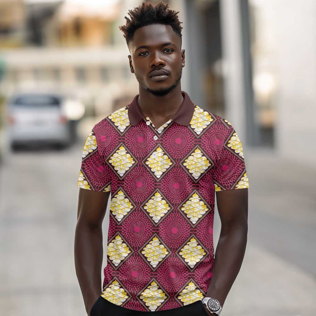 Ruby Gold African Ankara Pattern Polo Shirt