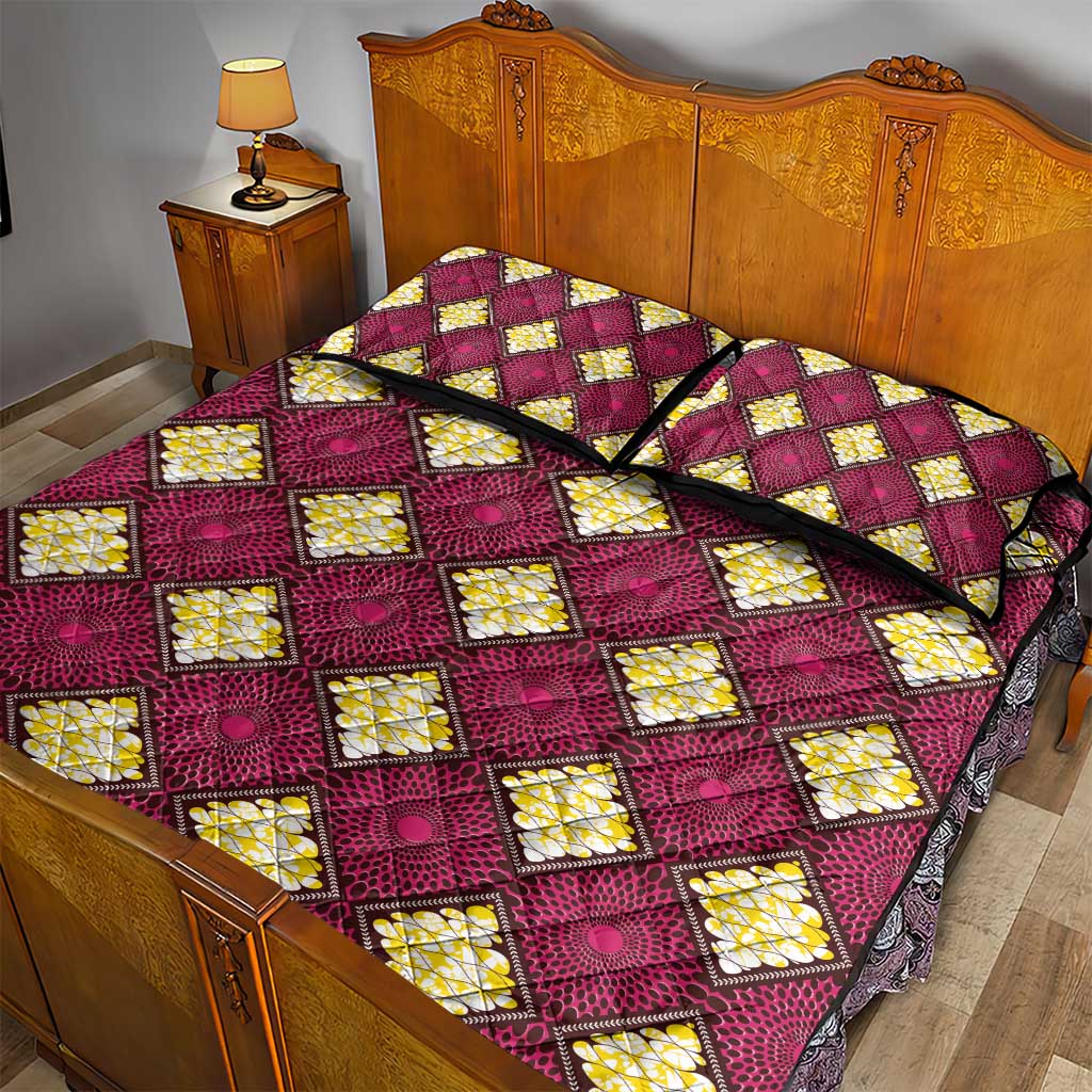 Ruby Gold African Ankara Pattern Quilt Bed Set