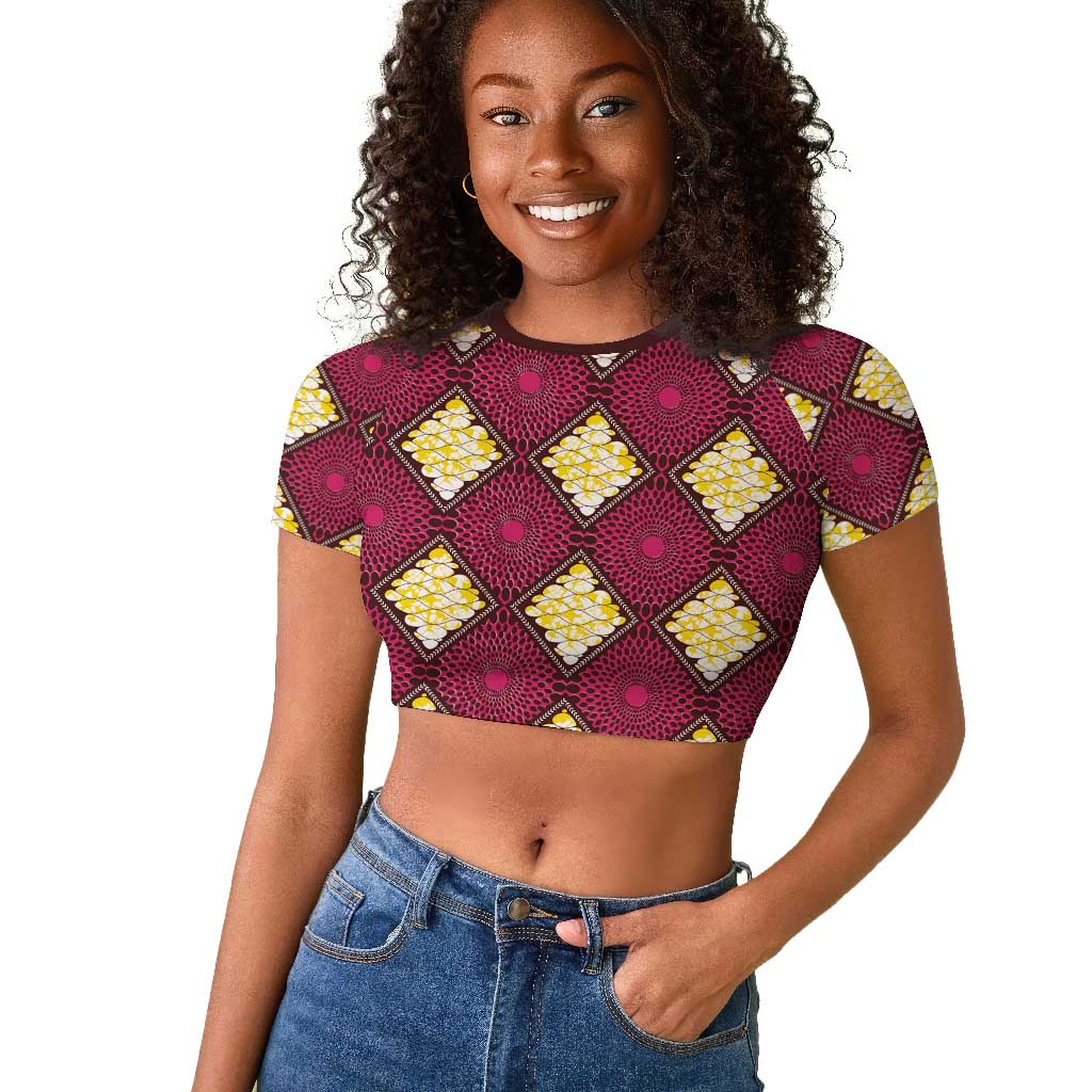 Ruby Gold African Ankara Pattern Raglan Cropped T shirt