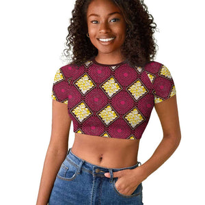 Ruby Gold African Ankara Pattern Raglan Cropped T shirt