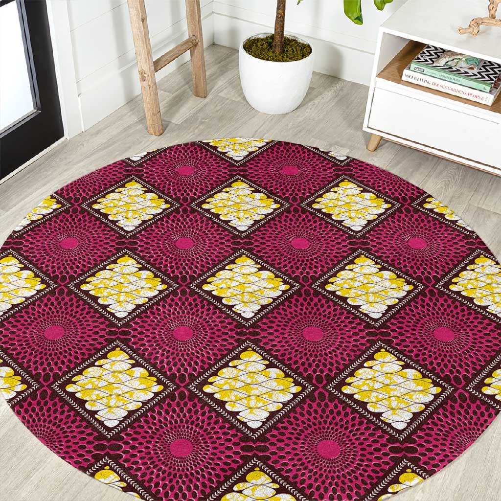 Ruby Gold African Ankara Pattern Round Carpet