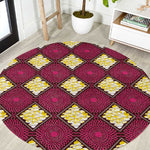 Ruby Gold African Ankara Pattern Round Carpet