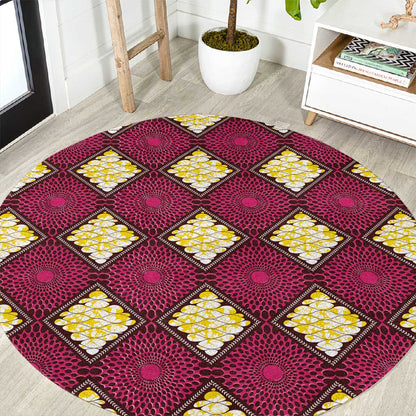 Ruby Gold African Ankara Pattern Round Carpet
