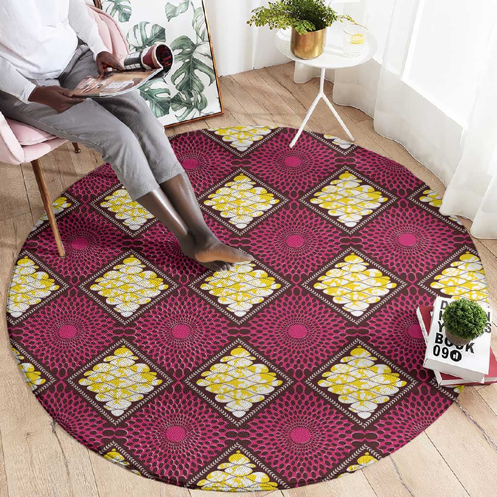 Ruby Gold African Ankara Pattern Round Carpet