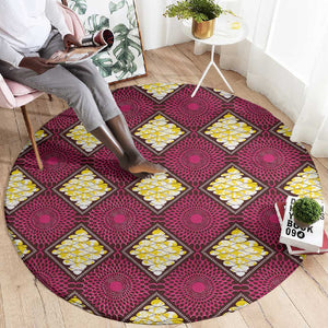 Ruby Gold African Ankara Pattern Round Carpet