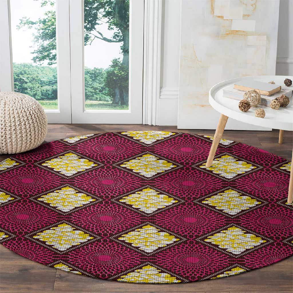 Ruby Gold African Ankara Pattern Round Carpet