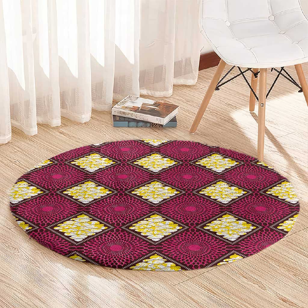 Ruby Gold African Ankara Pattern Round Carpet