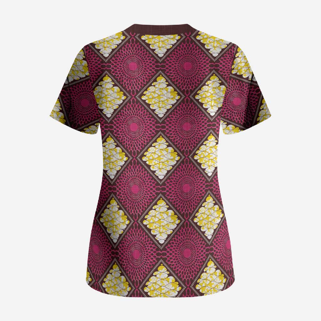 Ruby Gold African Ankara Pattern Scrub Top