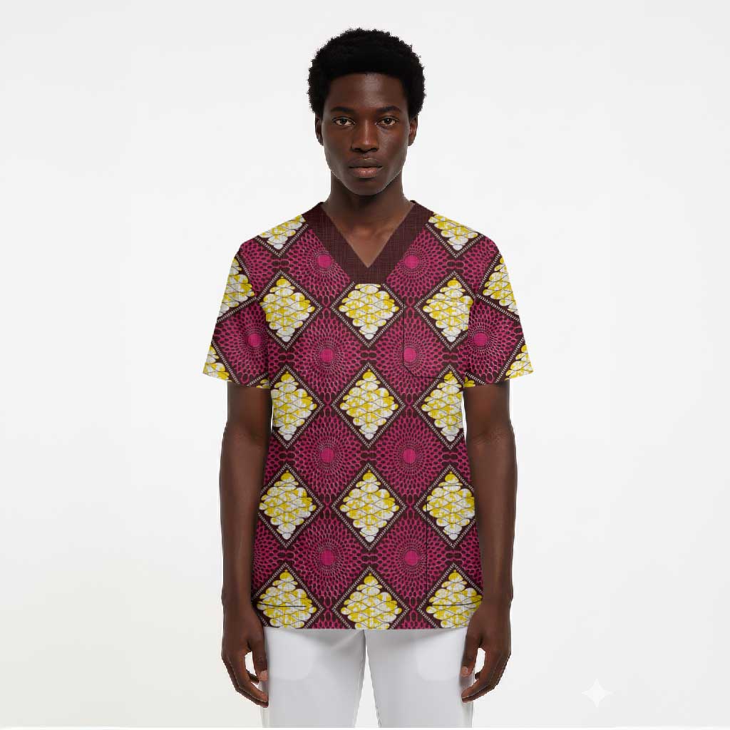 Ruby Gold African Ankara Pattern Scrub Top
