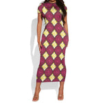 Ruby Gold African Ankara Pattern Short Sleeve Bodycon Dress