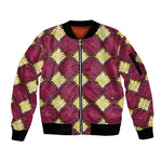 Ruby Gold African Ankara Pattern Sleeve Zip Bomber Jacket