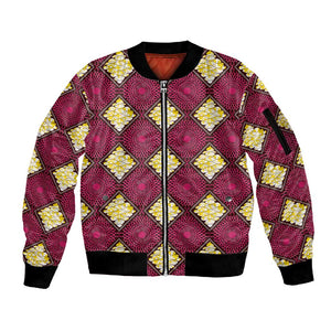 Ruby Gold African Ankara Pattern Sleeve Zip Bomber Jacket