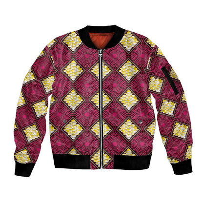 Ruby Gold African Ankara Pattern Sleeve Zip Bomber Jacket