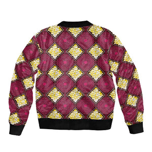 Ruby Gold African Ankara Pattern Sleeve Zip Bomber Jacket