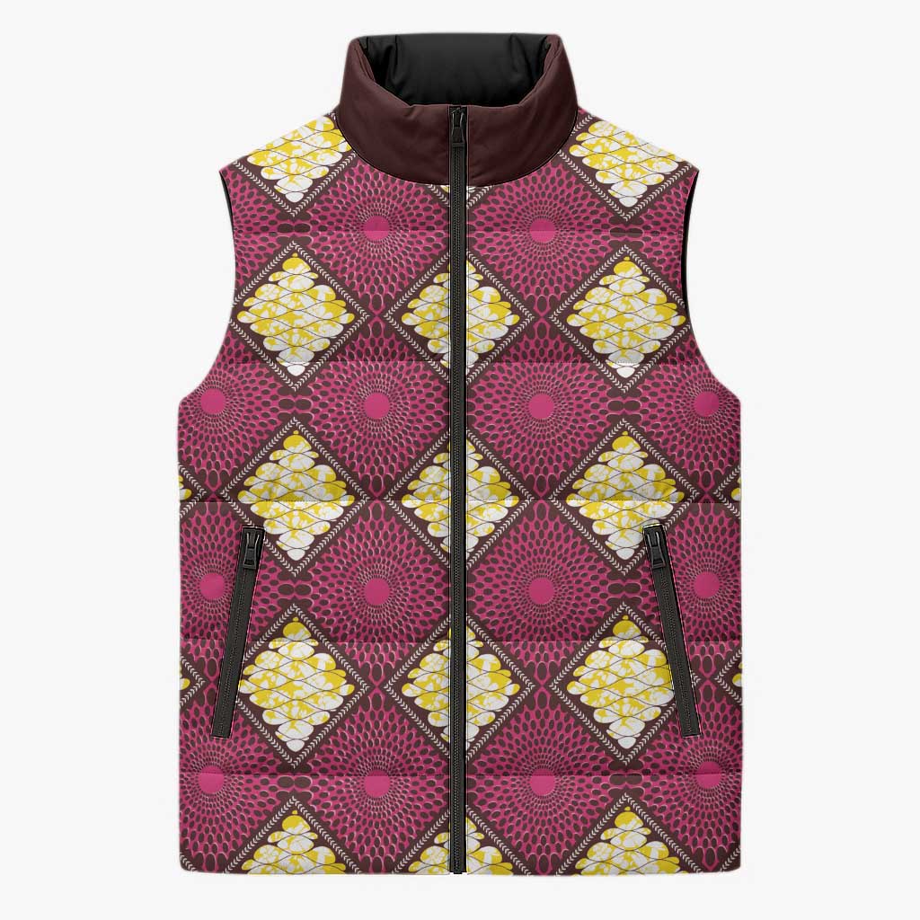 Ruby Gold African Ankara Pattern Sleeveless Puffer Jacket