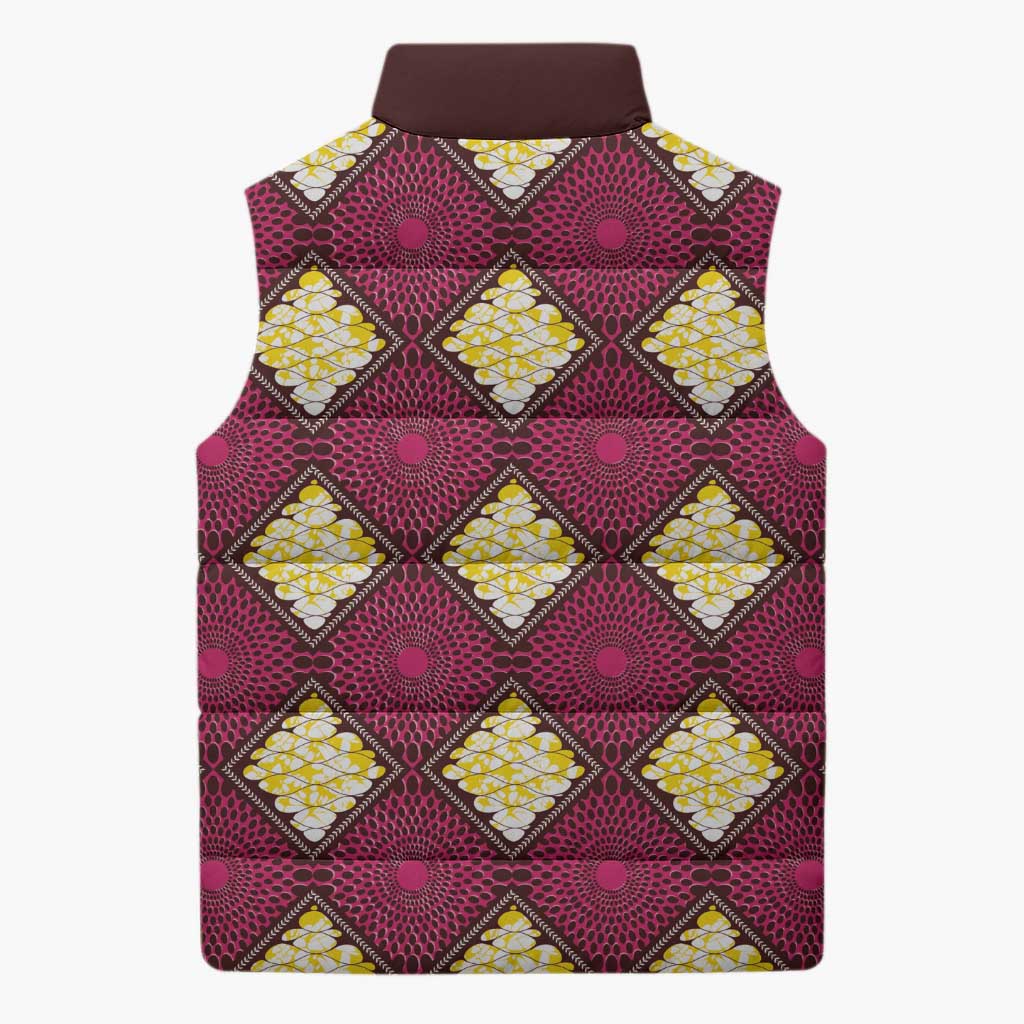 Ruby Gold African Ankara Pattern Sleeveless Puffer Jacket
